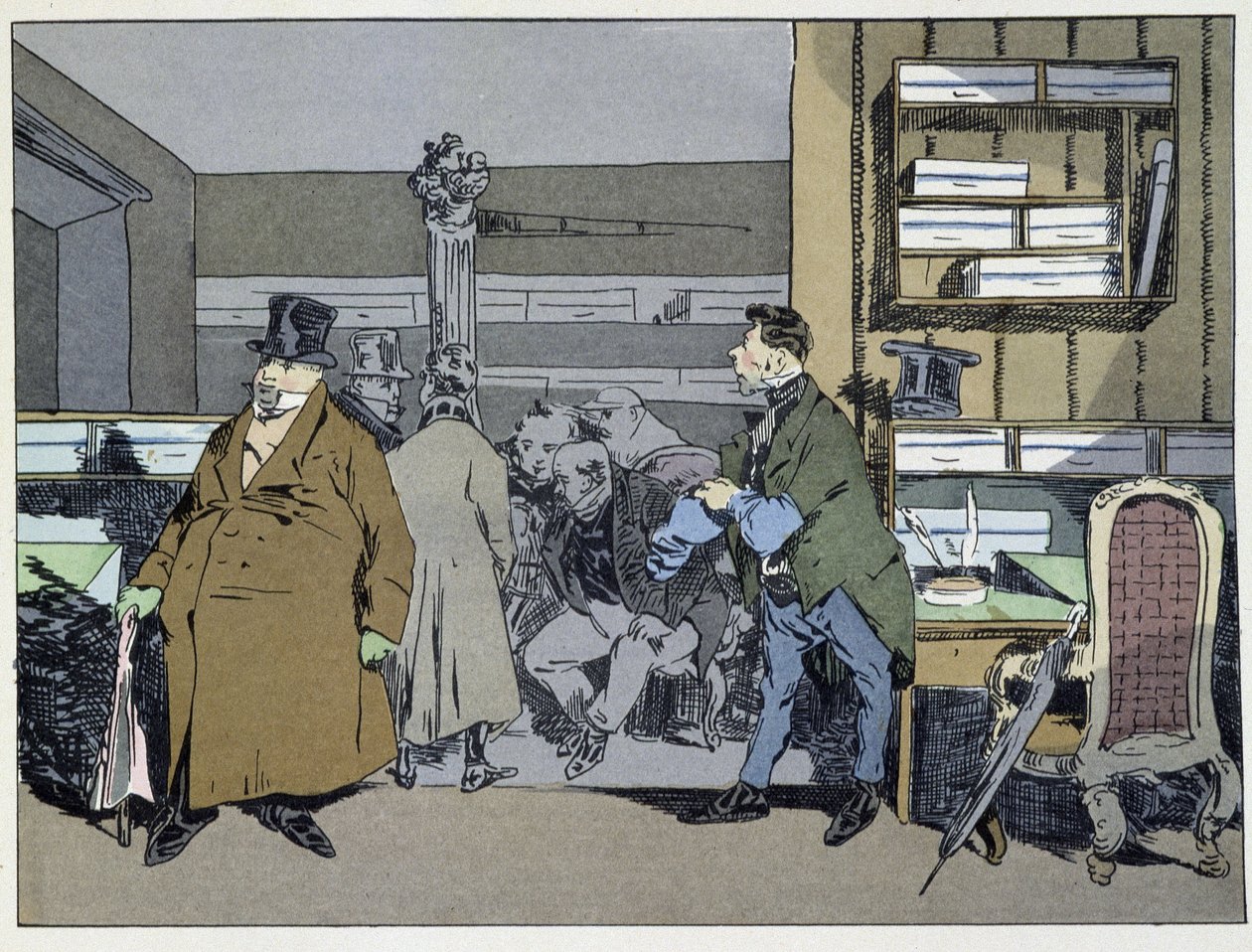 Neun Uhr: Ankunft der Angestellten, Kostümwechsel, kleiner Ofenrundgang - in „Administrative mores“ von Henri Monnier von Henri Bonaventure Monnier