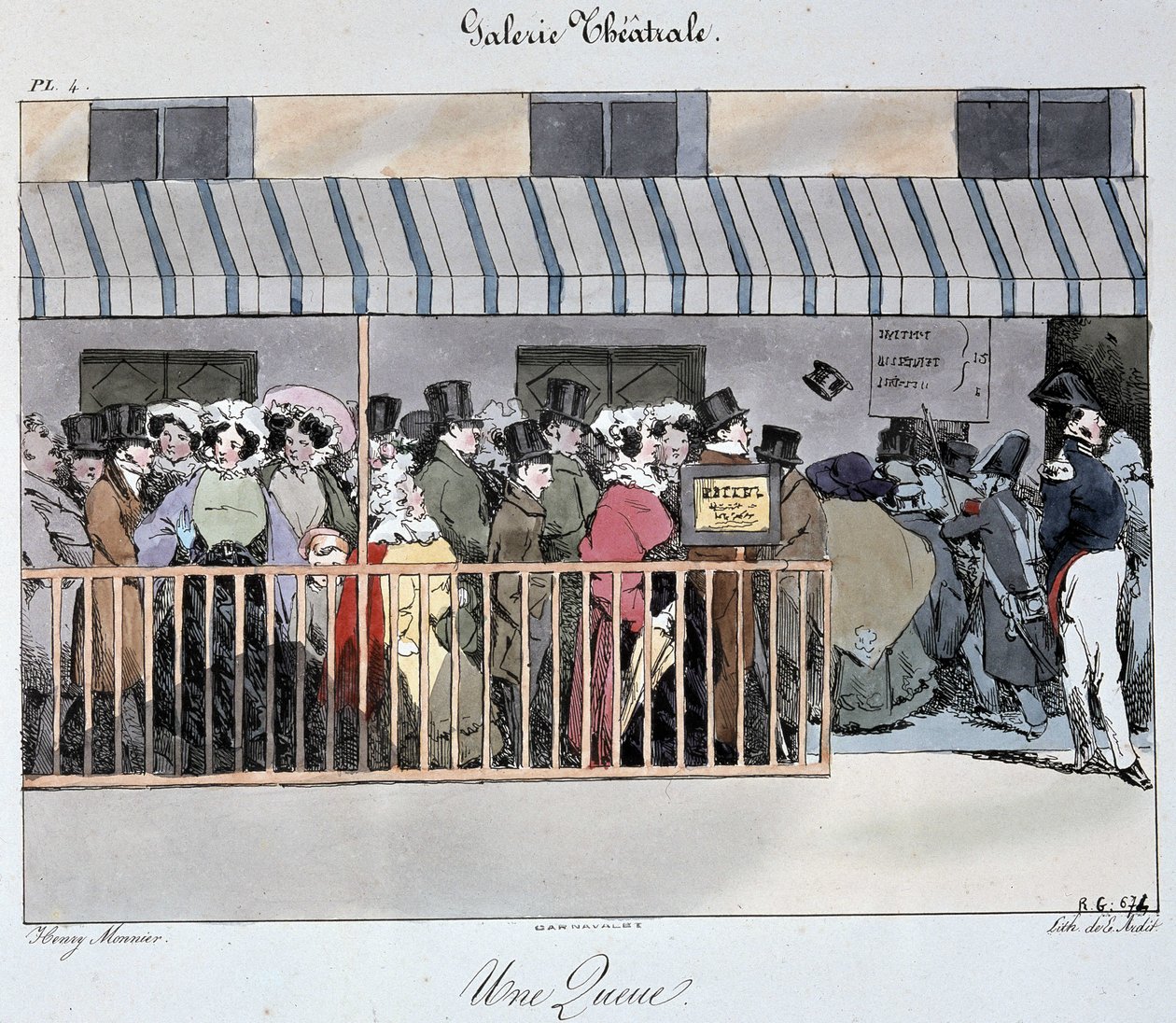 Theatergalerie: eine Schlange am Eingang - Zeichnung von Henri Monnier, Carnavalet von Henri Bonaventure Monnier