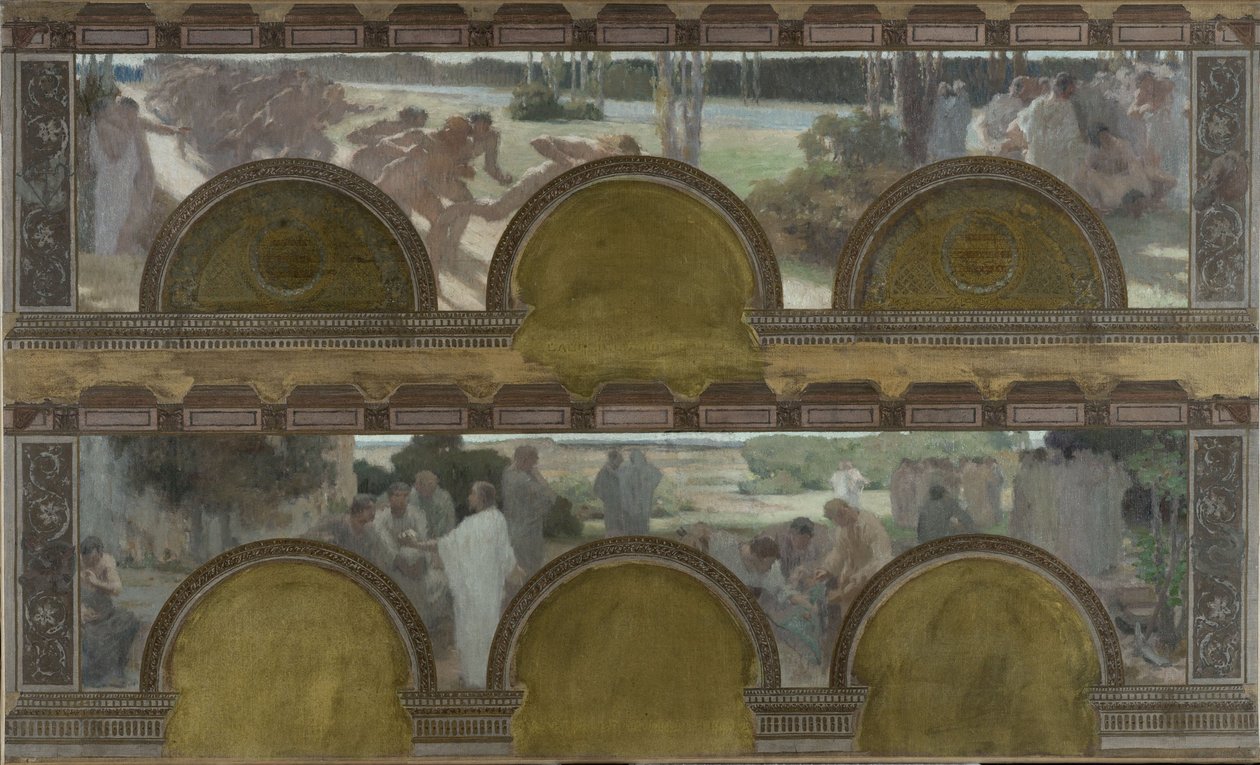 Skizze für den Nord-Eingangssalon des Hôtel de Ville de Paris: Les exercices physiques, les exercices intellectuels von Henri Bonis