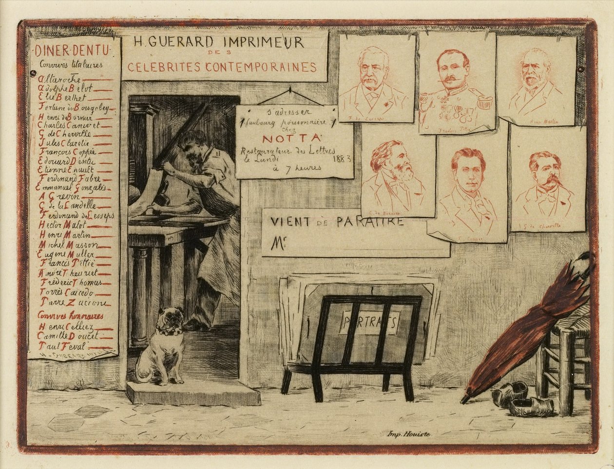 Porträts von Herren de Lesseps, Coppée, General Pittié, de Bornier, Henri Martin, Mis de Cherville von Henri Charles Guérard