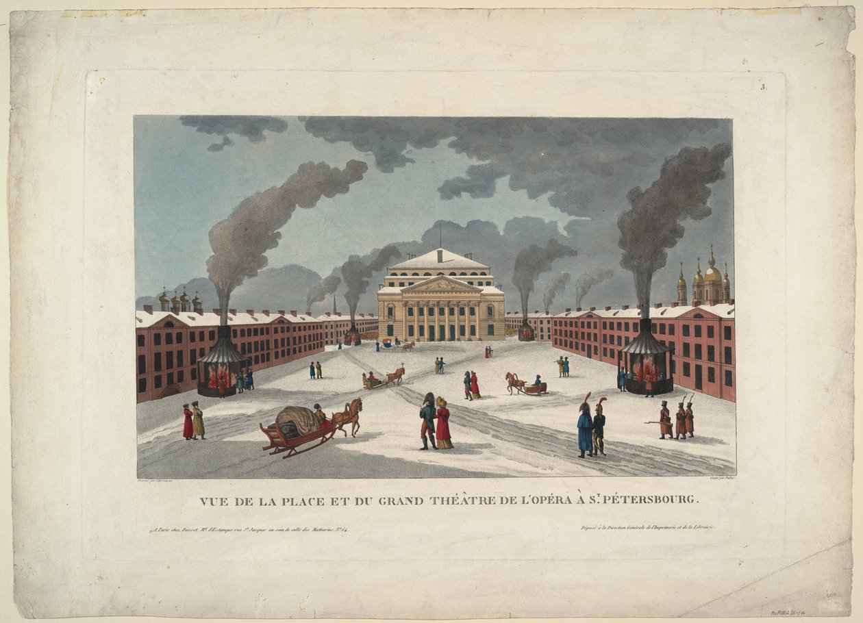 Das Kaiserliche Bolschoi-Kamenny-Theater in Sankt Petersburg, um 1811 von Henri Courvoisier Voisin