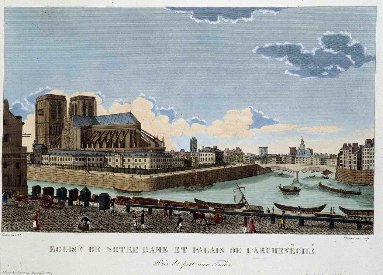 Die Kirche Notre-Dame und der Palast des Erzbischofs - in "Views of Paris" von Courvoisier von Henri Courvoisier Voisin