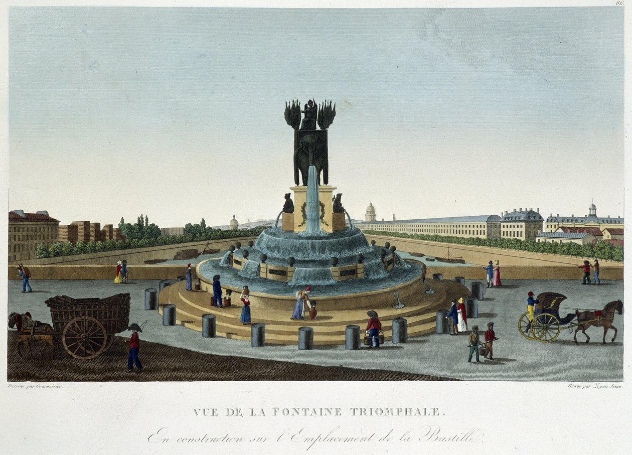 Ansicht des triumphalen Brunnens an der Bastille - in „Vues de Paris“ von Courvoisier von Henri Courvoisier Voisin