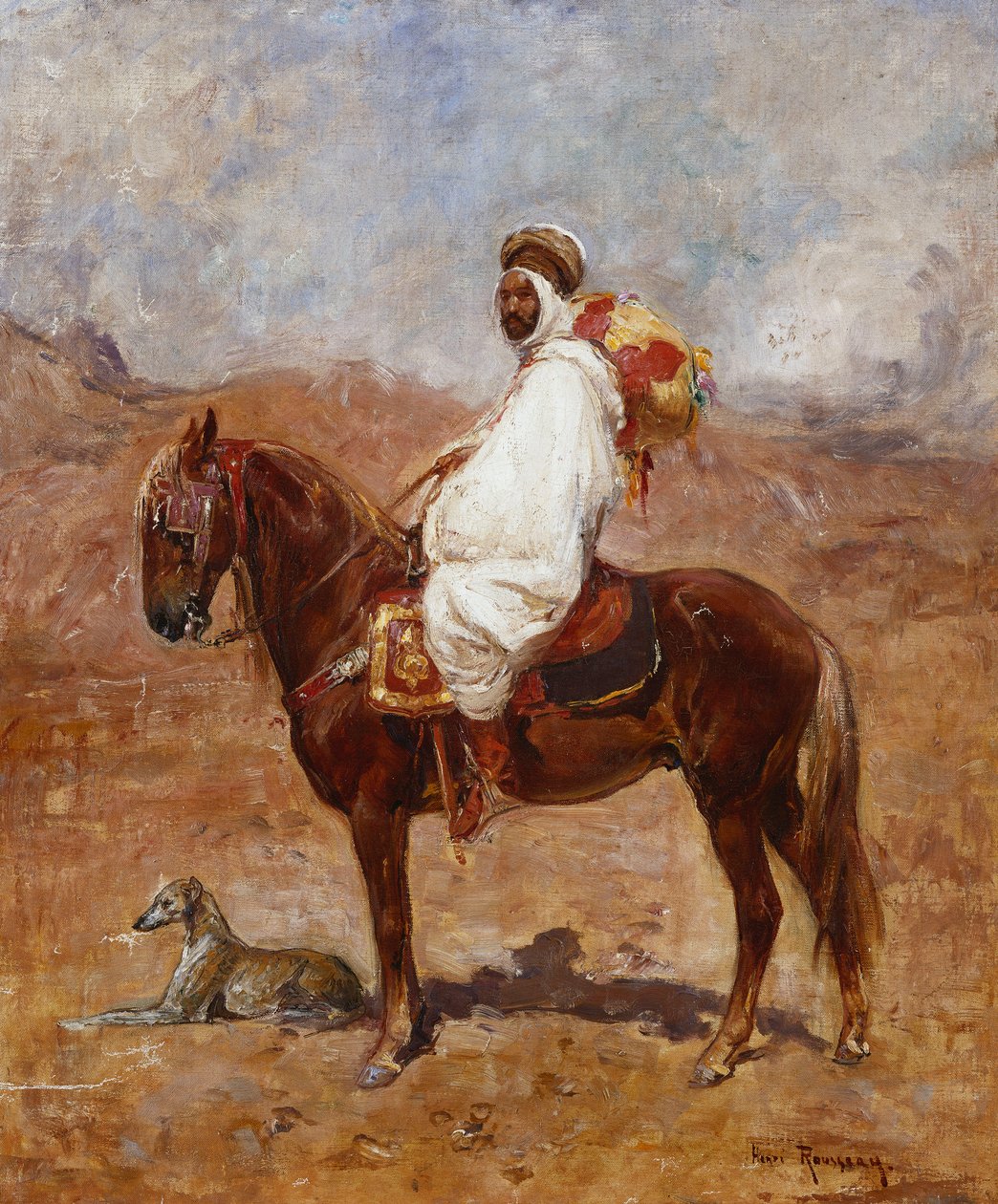 Ein Araber auf einem Pferd in einer Wüstenlandschaft von Henri Emilien Rousseau