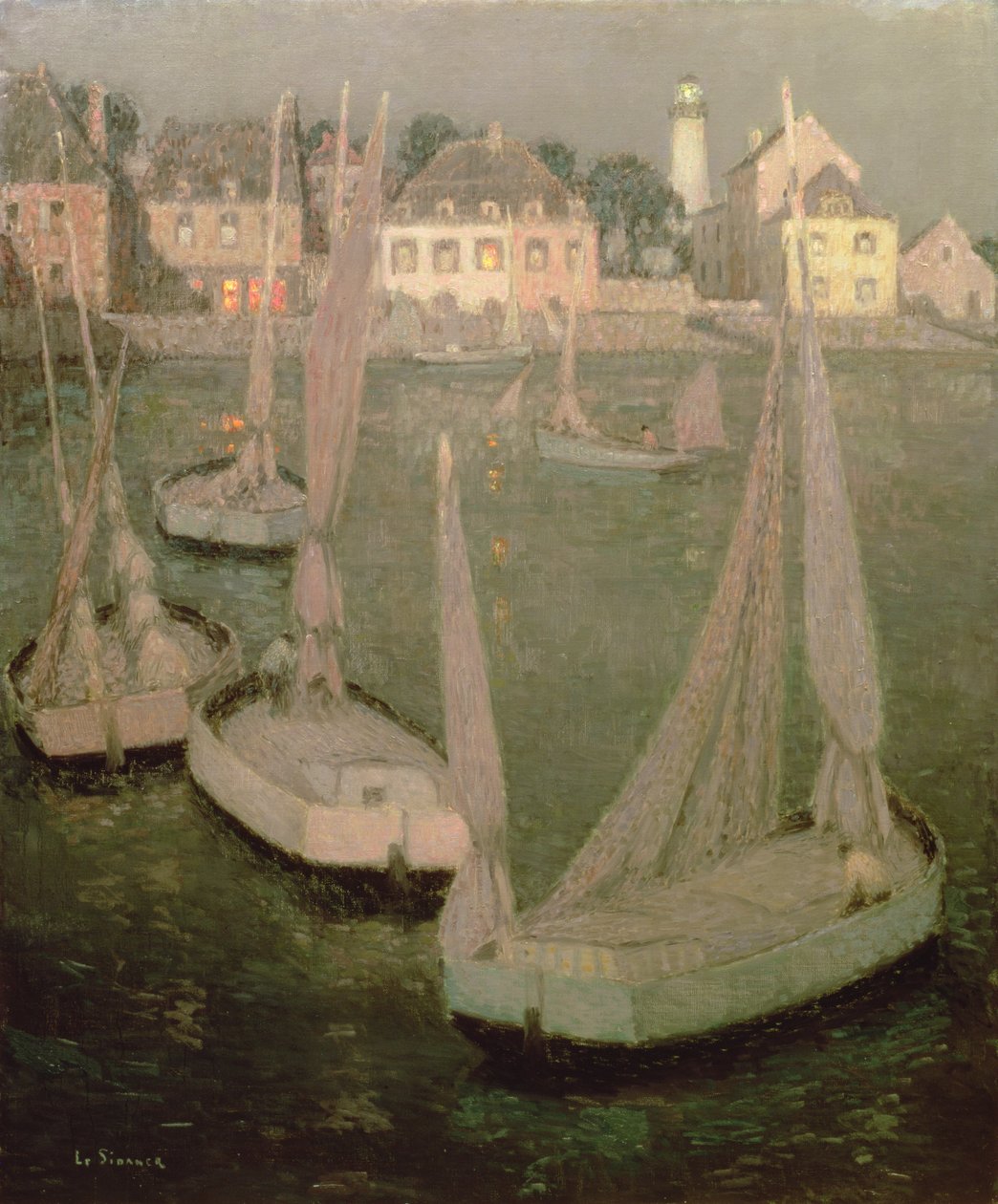 Bretagne-Hafen bei Mondschein von Henri Eugene Augustin Le Sidaner