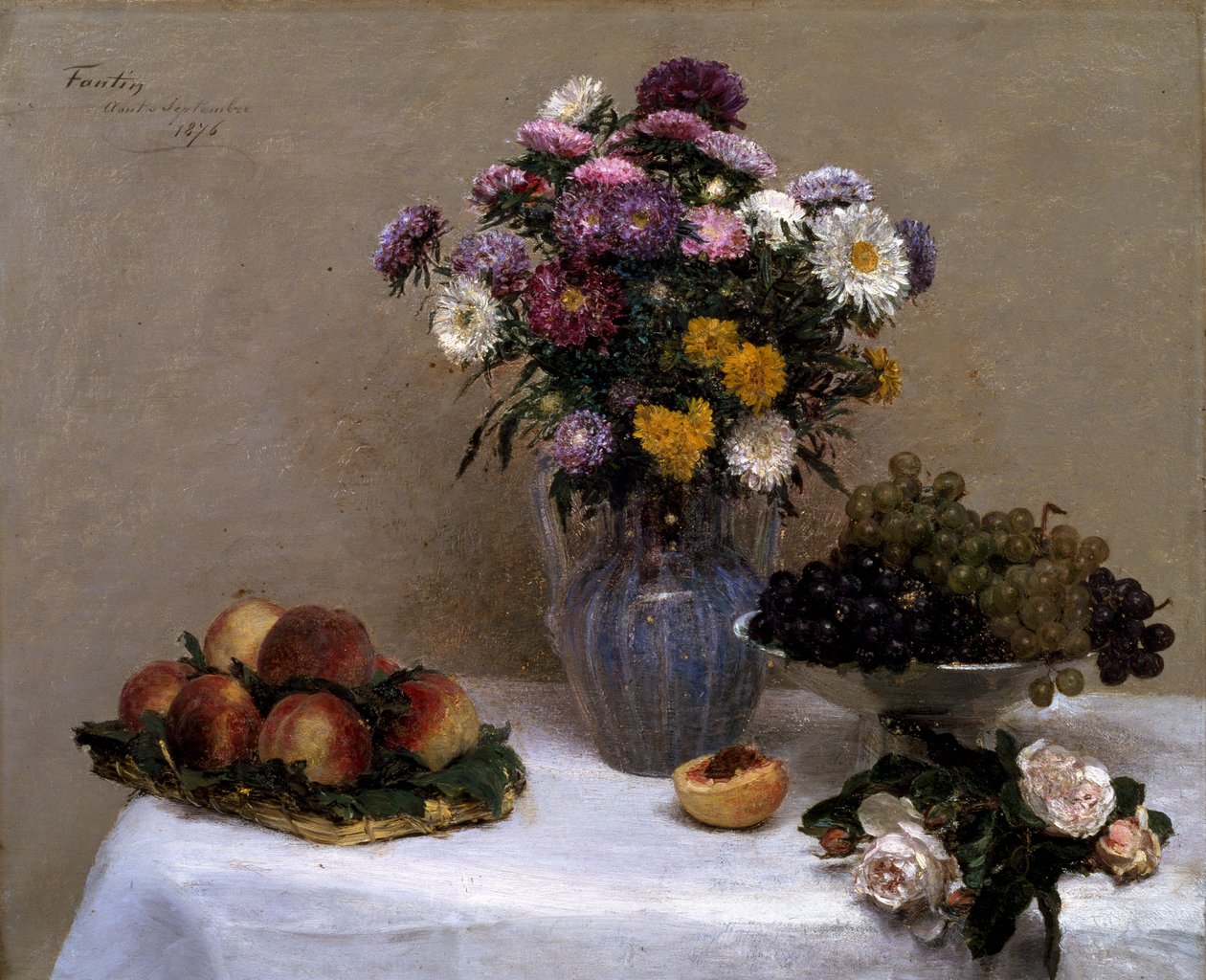 Weiße Rosen und Chrysanthemen in einer Vase von Ignace Henri Jean Fantin Latour