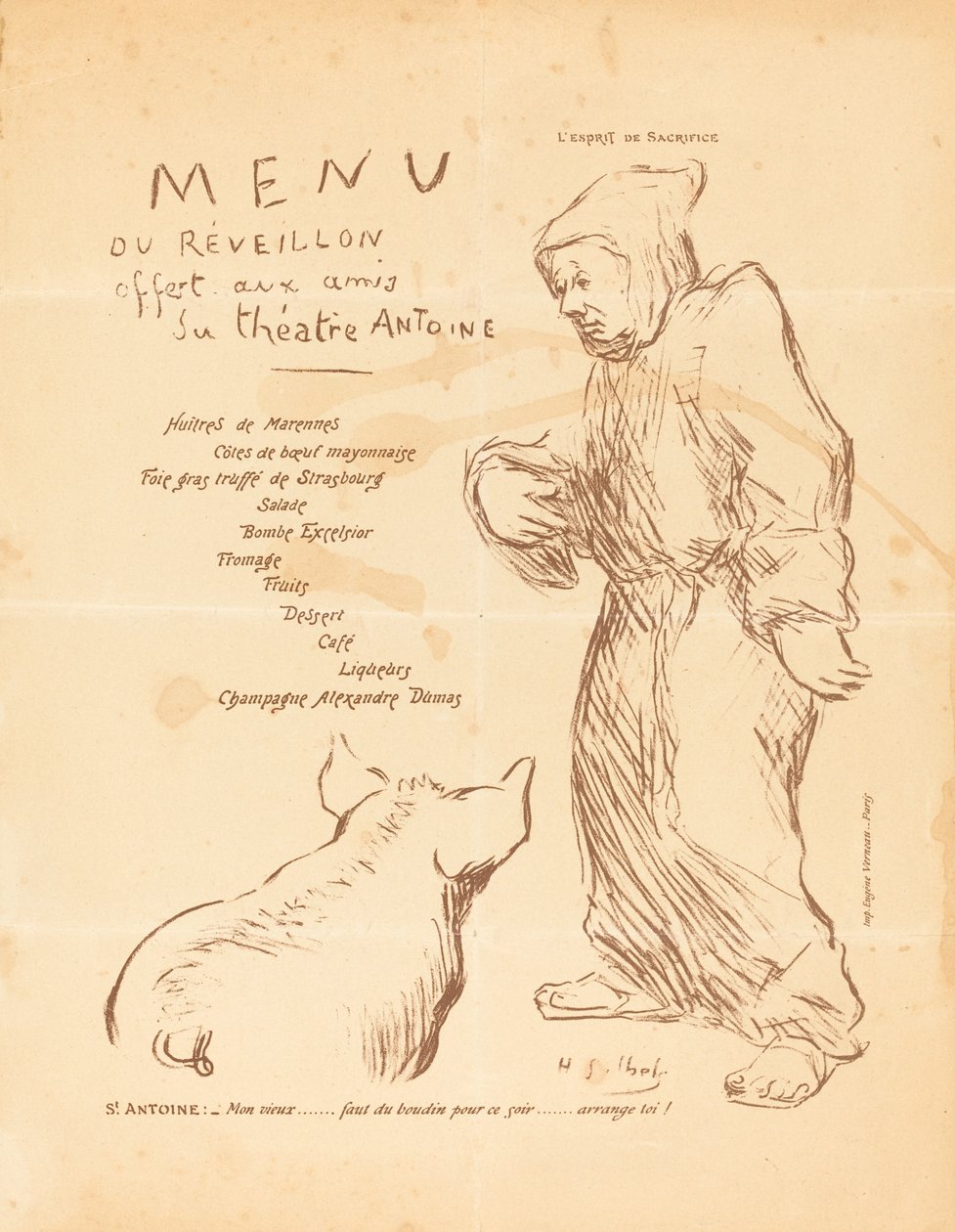 Menu du réveillon offert aux amis du Théâtre Antoine von Henri Gabriel Ibels