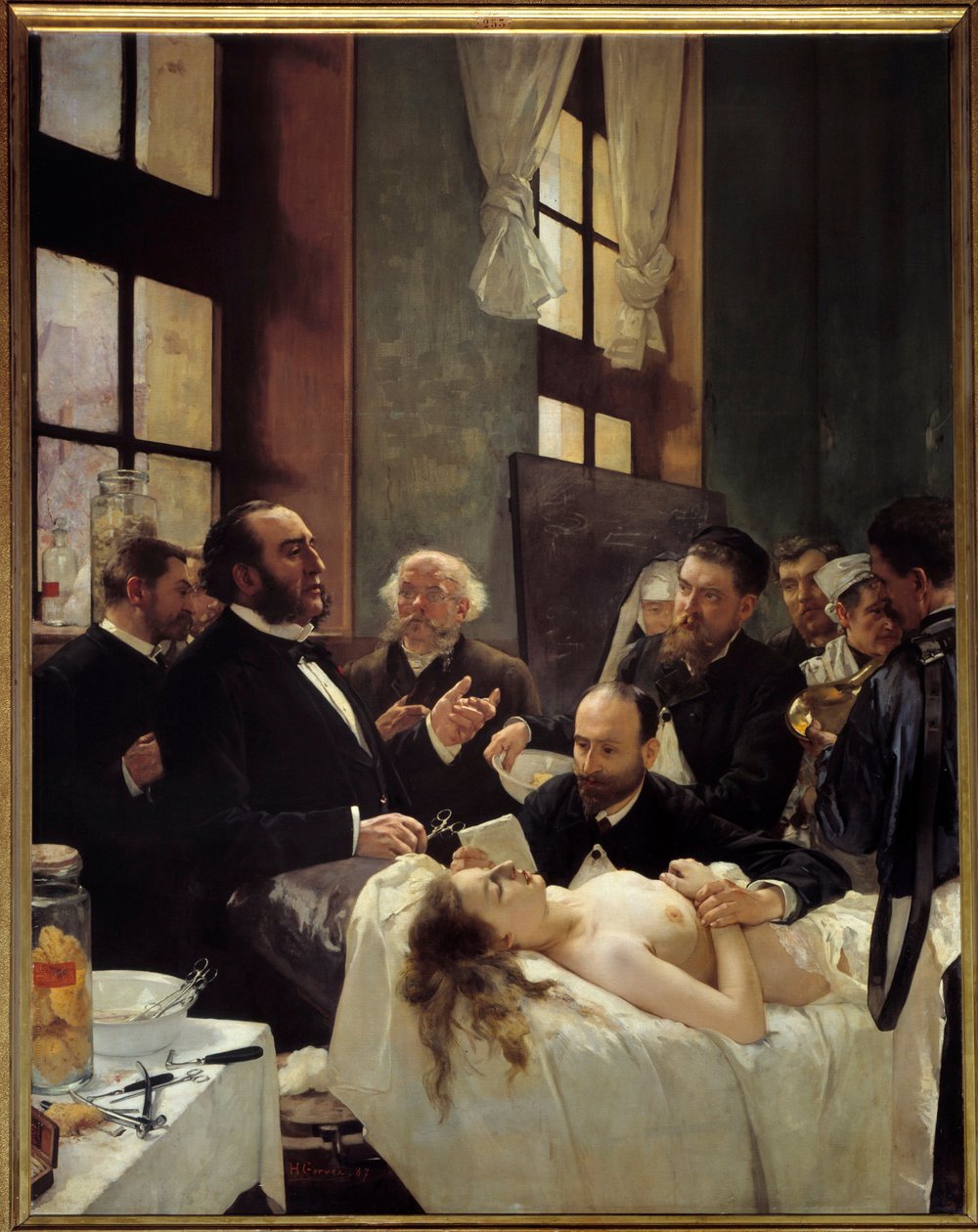 Dr. Jules Emile Pean lehrt im Krankenhaus Saint Louis seine Entdeckung des Kneifens von Schiffen vor der Operation von Henri Gervex