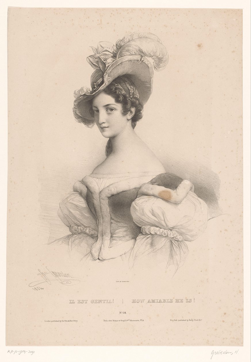 Junge Frau mit amourösen Gedanken (Il est gentil! / How amiable he is!) (Darstellungen von in Gedanken versunkenen Figuren) von Henri Grevedon