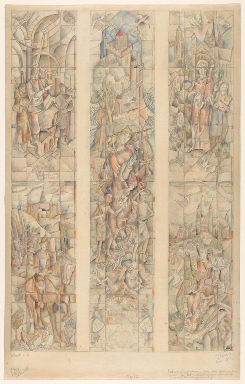 Entwurf für ein Glasfenster im neuen Regierungsgebäude in Maastricht von Henri Jonas (signed by artist)