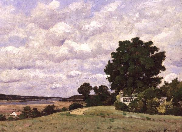 Landschaft mit Fluss vom Garten des Château de Beauvoir von Henri Joseph Harpignies