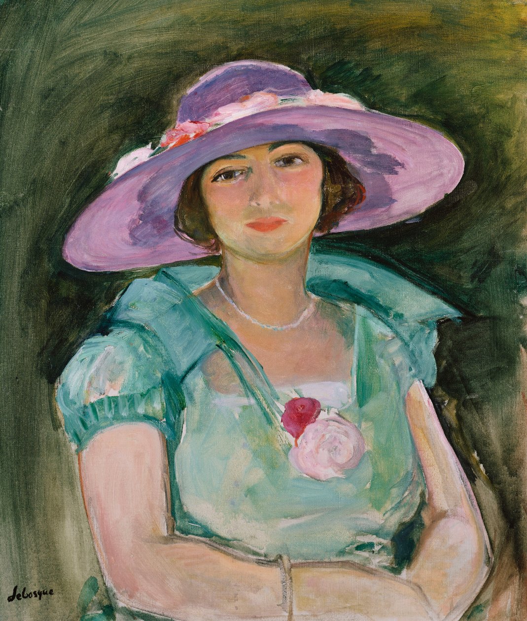 Porträt von Marthe Lebasque mit einem lila Hut, 1925-26 von Henri Lebasque