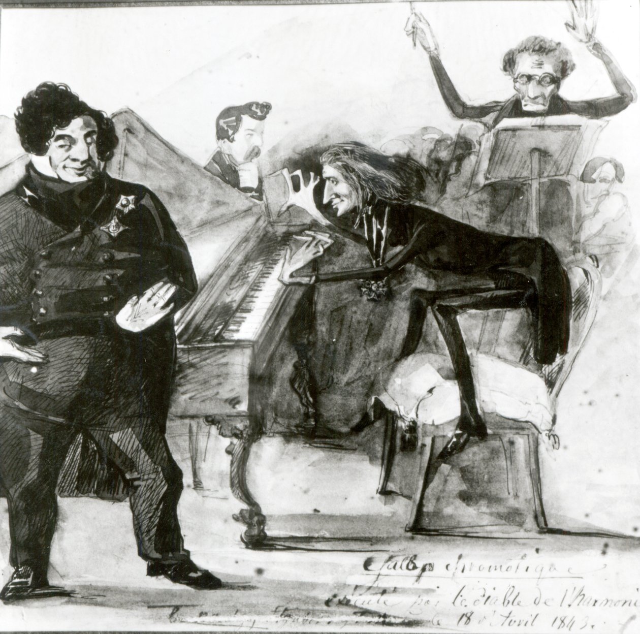 Galop Chromatique Karikatur von Luigi Lablache, Franz Liszt (1811-86) am Klavier und Francois Habeneck von Henri Lehmann