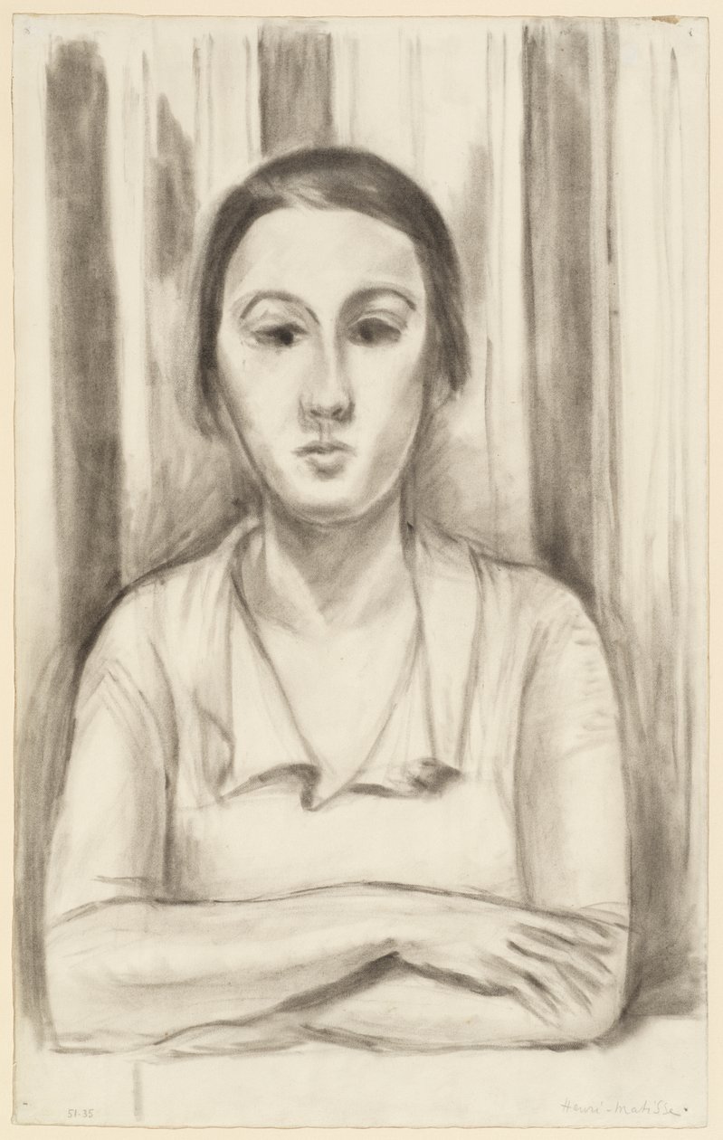 Eine Frau lehnt mit den Ellbogen auf einem Tisch von Henri Matisse