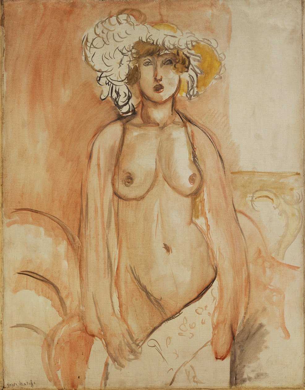 Antoinette stehend, Torso entblößt, mit Federhut, ca. 1918 von Henri Matisse