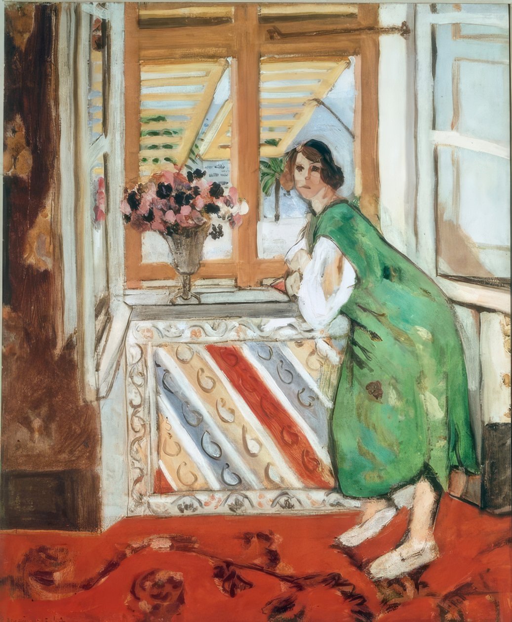 Interieur in Nizza, oder, Junge Frau in grünem Kleid lehnt sich an von Henri Matisse
