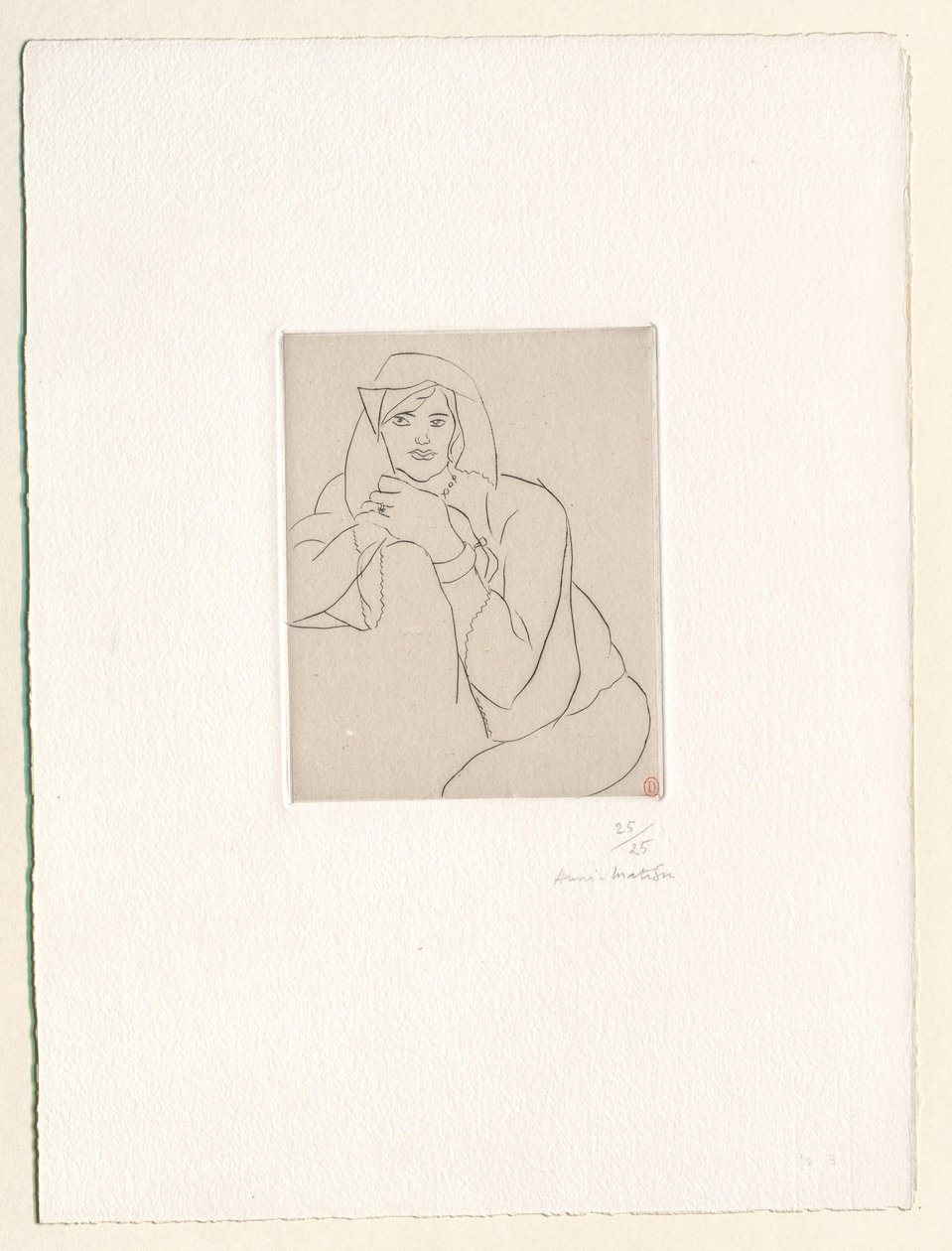 Junge Frau, die Hände auf der Lehne eines Möbelstücks gefaltet von Henri Matisse