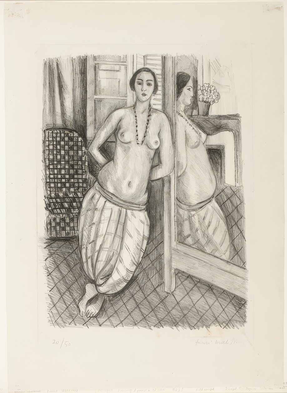 Odaliske in gestreiften Hosen, im Spiegel reflektiert von Henri Matisse