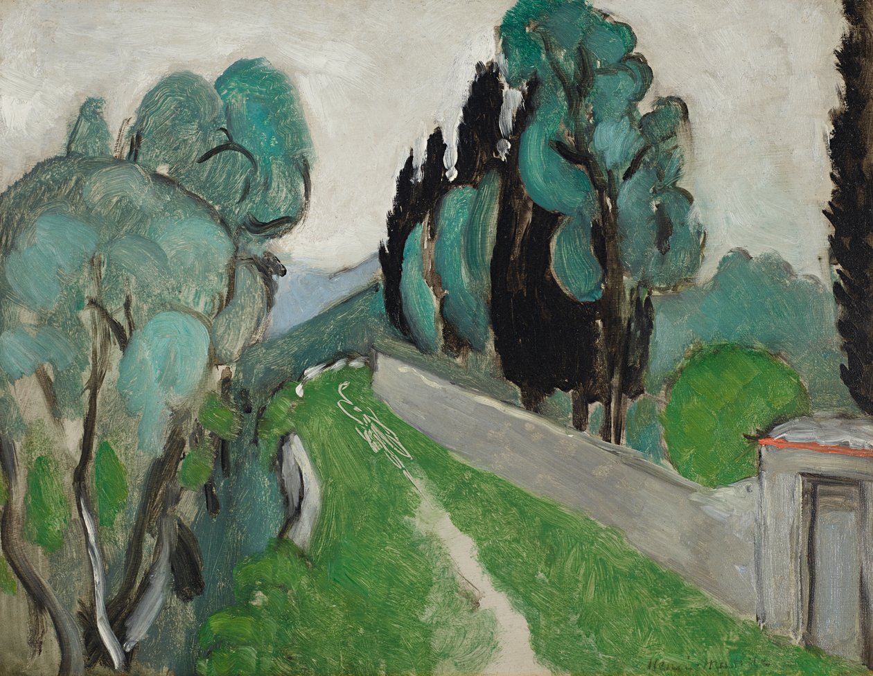 Landschaft mit Zypressen und Olivenbäumen in der Umgebung von Nizza, um 1918 von Henri Matisse