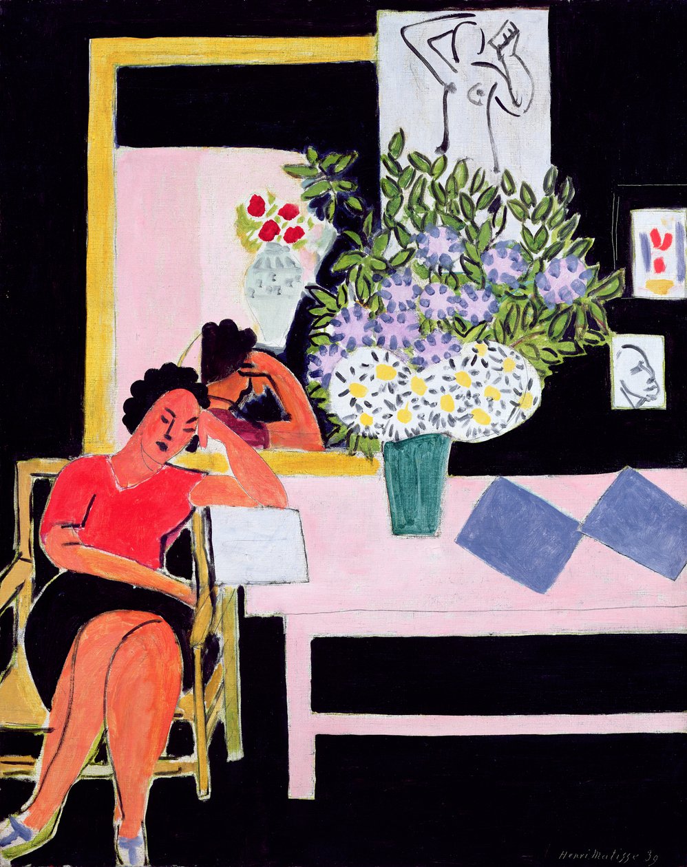 Leser auf schwarzem Hintergrund von Henri Matisse