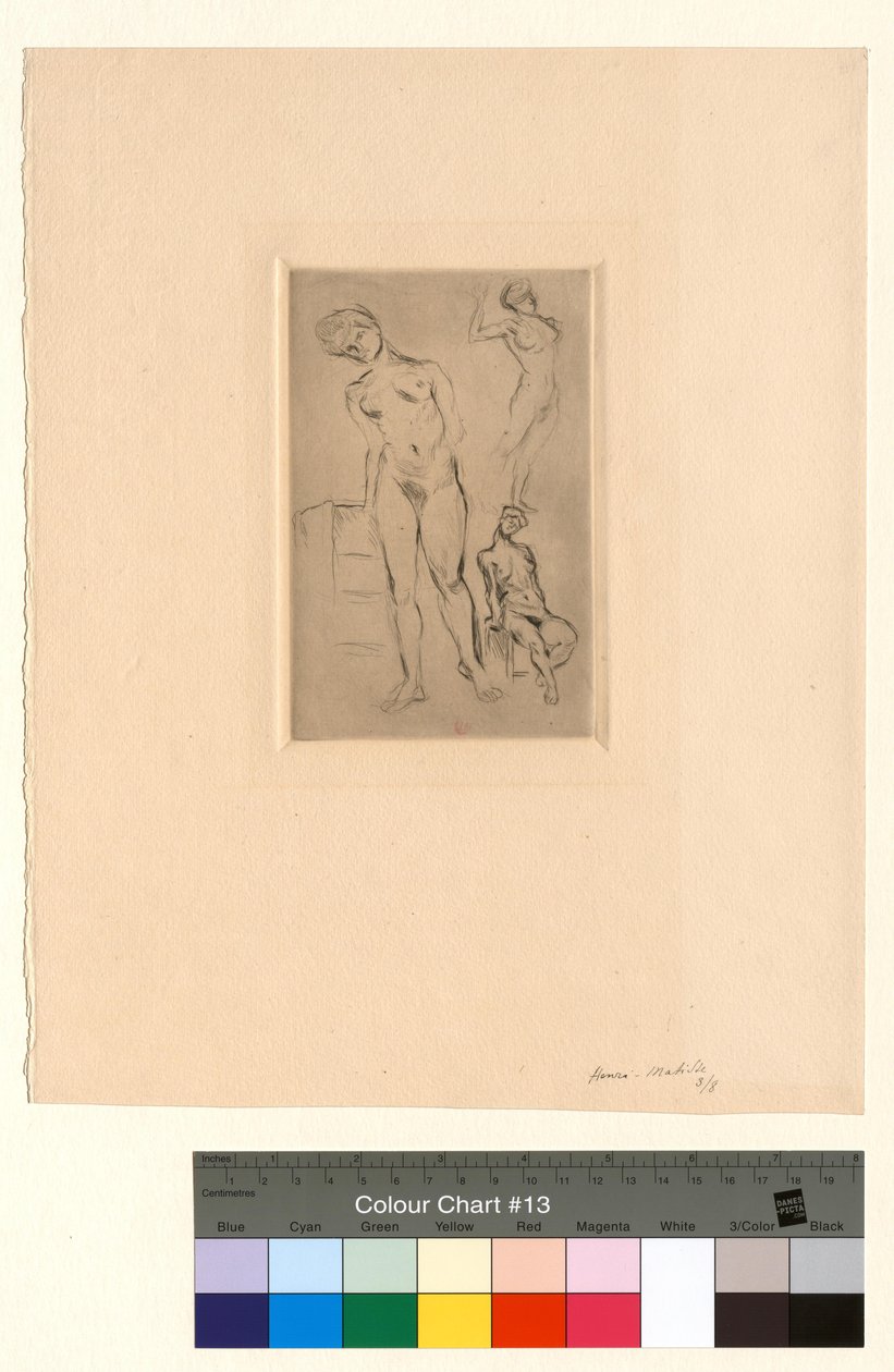 Drei Nackte, einer lehnt auf einem Hocker von Henri Matisse