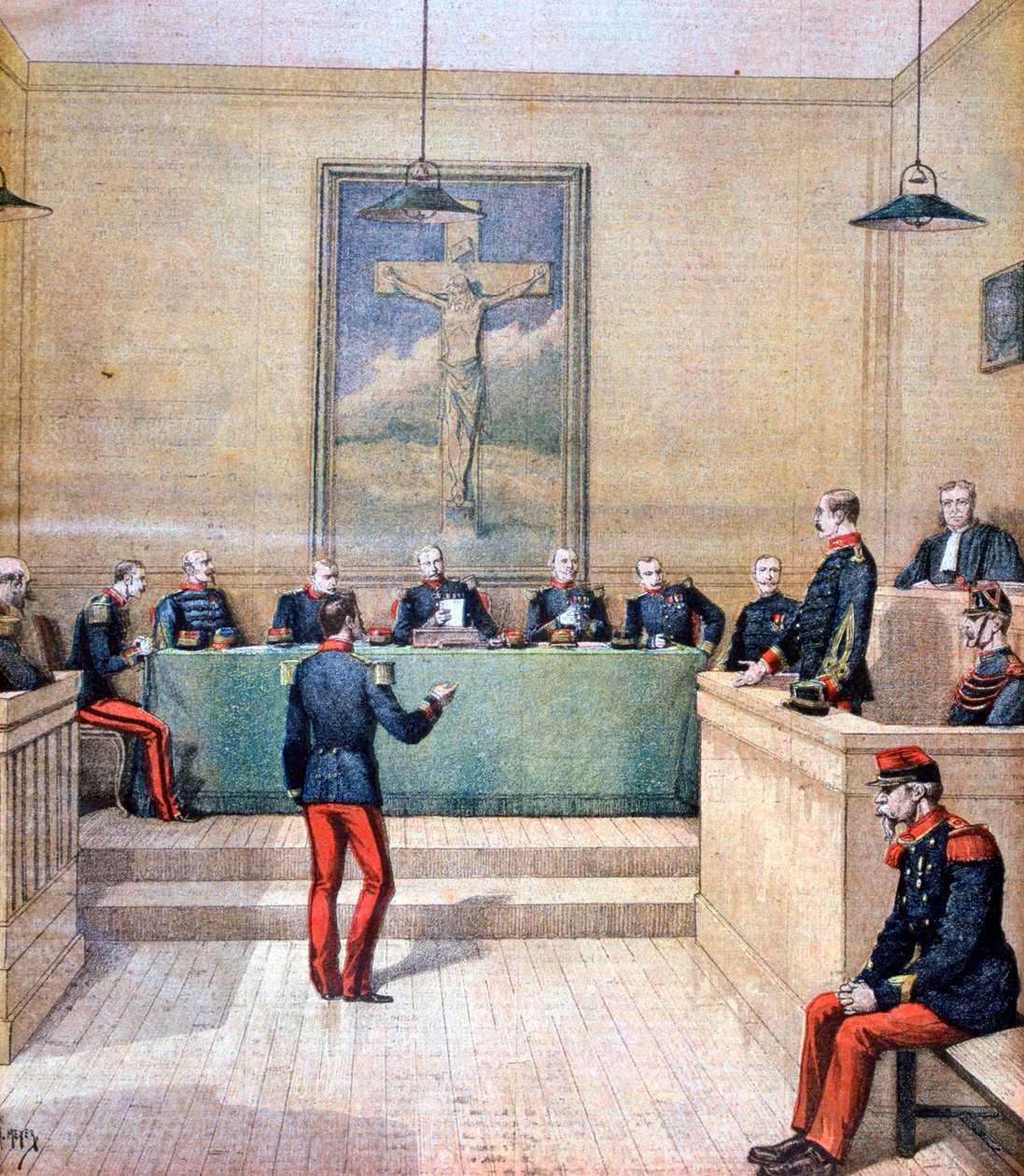 Hauptmann Dreyfus vor dem Kriegsgericht, 1894 von Henri Meyer
