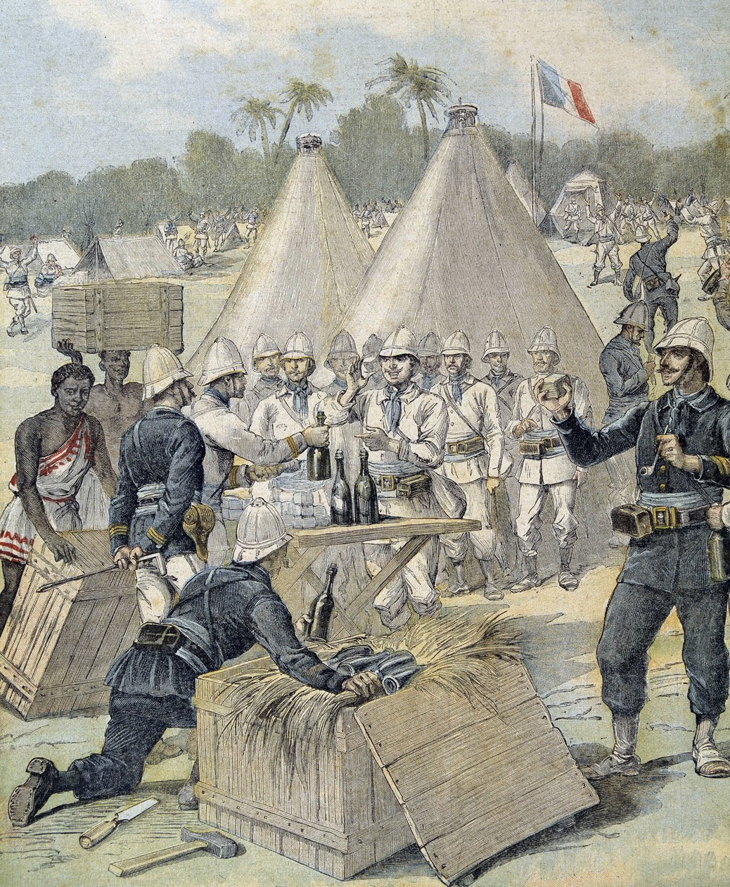 Die Neujahrsgeschenke der Soldaten in Dahomey (heute Benin) - in „Le Petit Journal“ vom 31.12.1892 von Henri Meyer