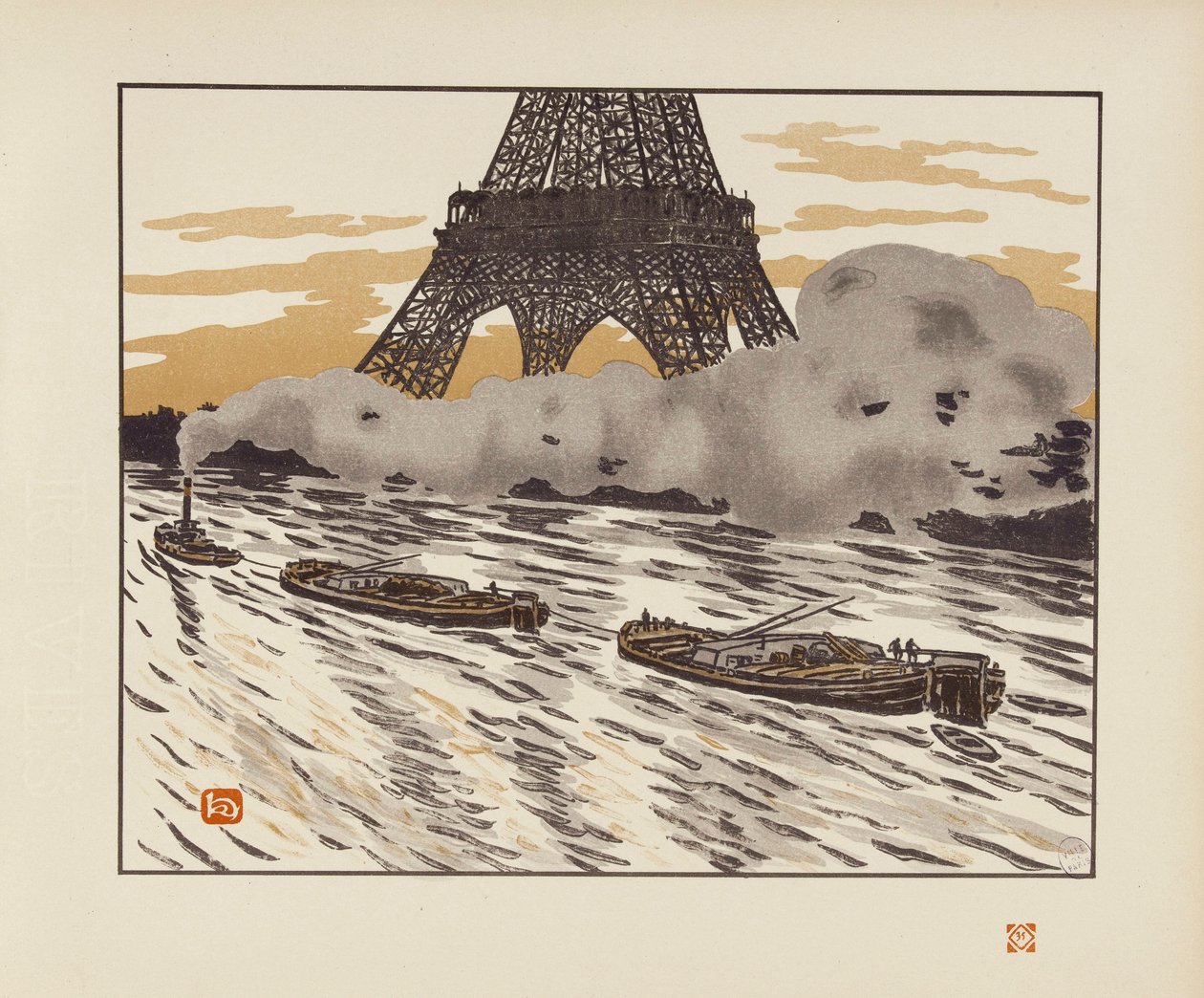 Die Lastkähne [Die sechsunddreißig Ansichten des Eiffelturms] von Henri Rivière