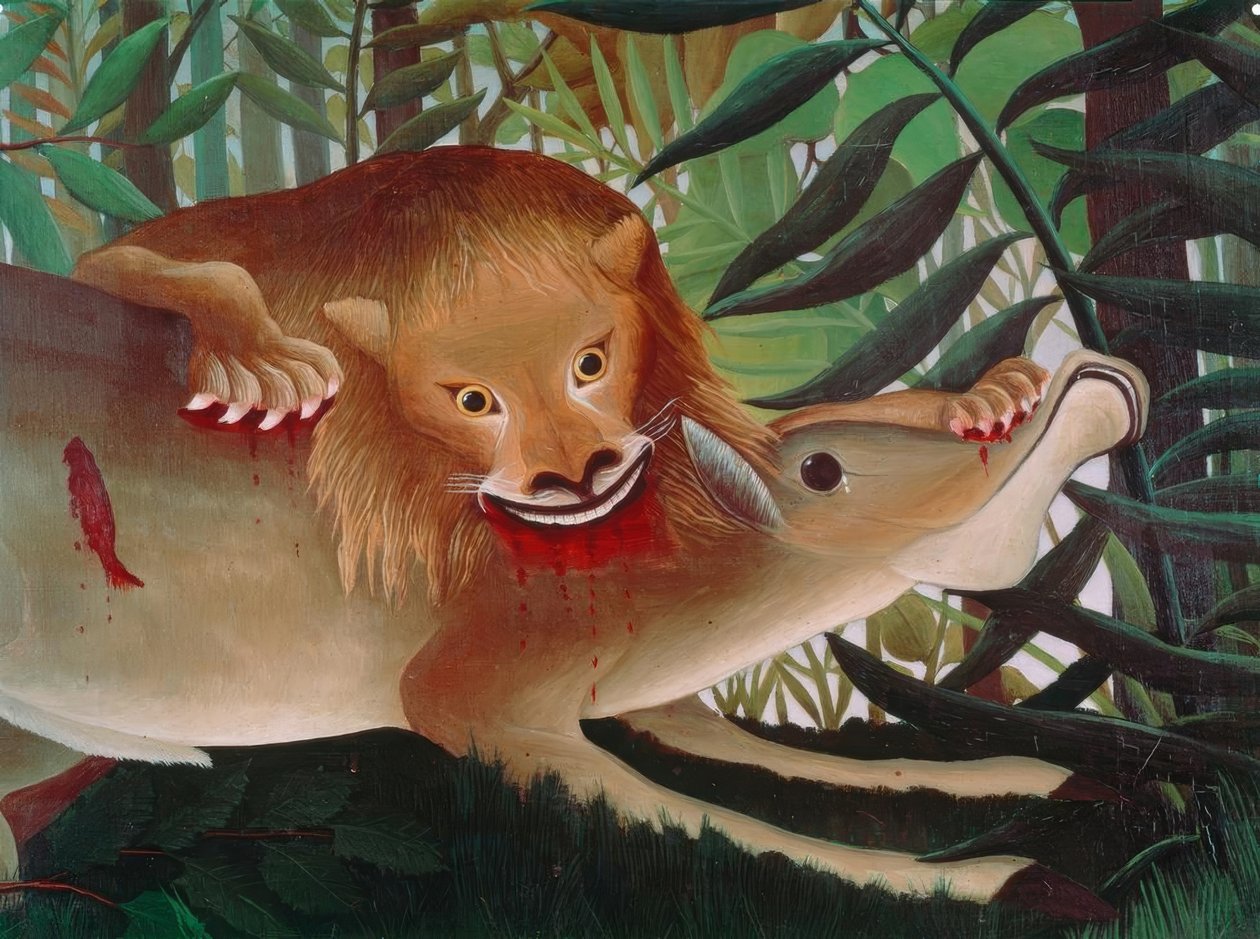 Der Löwe, der Hunger hat, stürzt sich auf die Antilope von Henri Rousseau