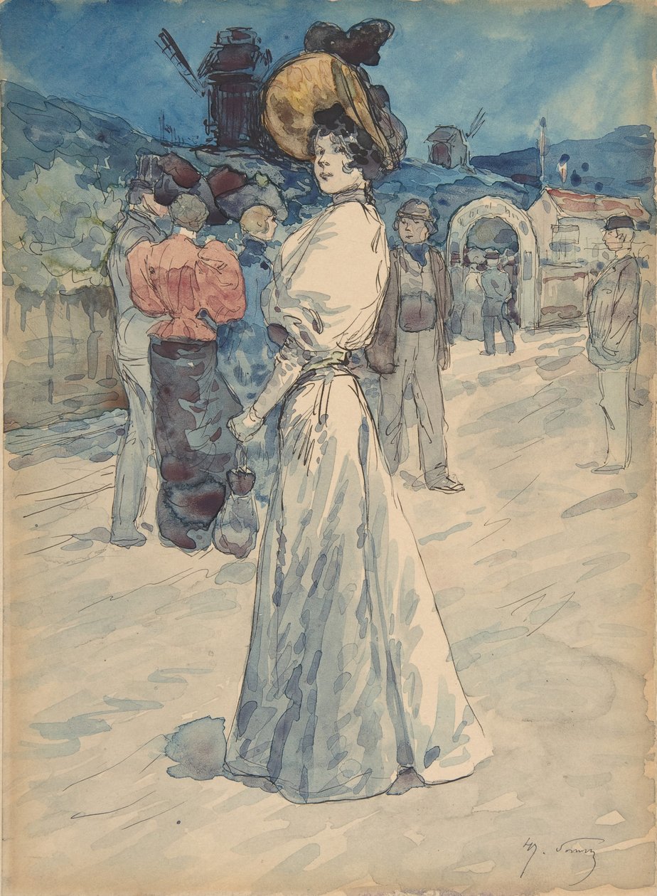 Eine Pariserin vor dem Moulin de la Galette von Henri Somm