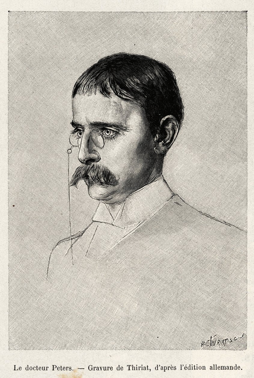 Porträt von Dr. Carl Peters (1856-1918), deutscher Entdecker. Gravur von Thiriat zur Illustration der Geschichte 