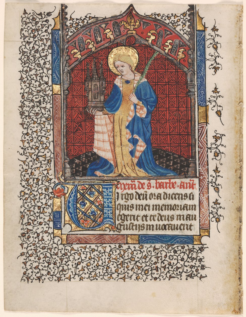 Blatt aus einem Stundenbuch: St. Barbara (6 von 6 ausgeschnittenen Blättern) von Henri d