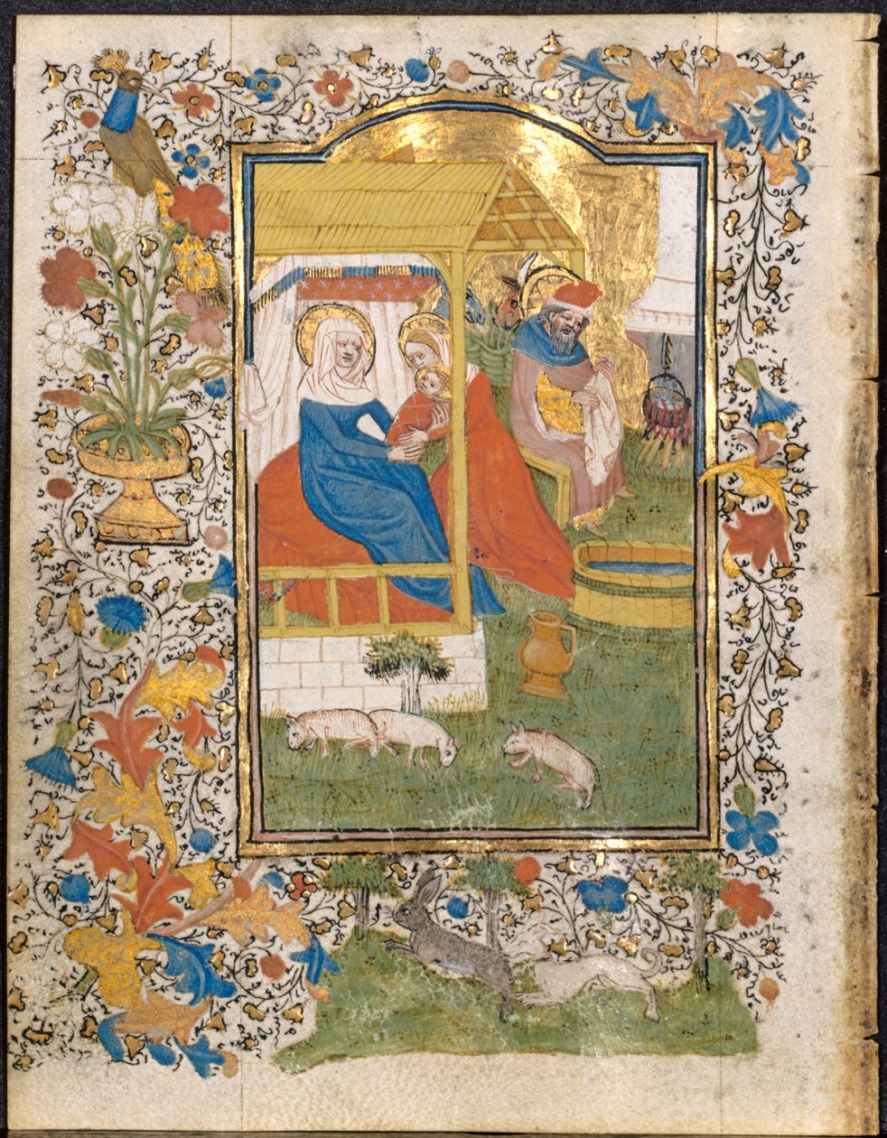 Die Geburt Christi: Blatt aus einem Stundenbuch (3 von 6 herausgetrennten Blättern) von Henri d
