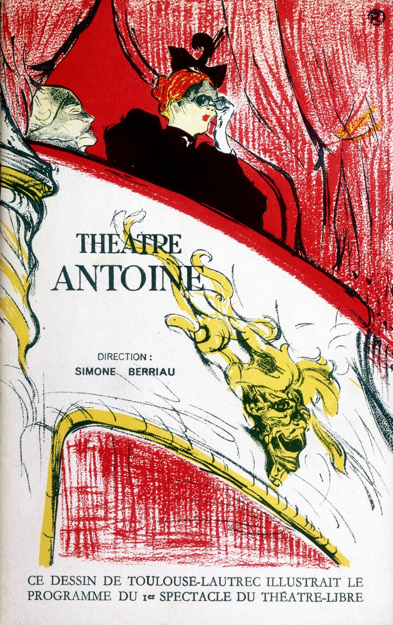 Titelblatt des Programms des Theaters Antoine, geleitet von Simone Berriau, 1956. Illustration von Toulouse Lautrec von Henri de Toulouse Lautrec