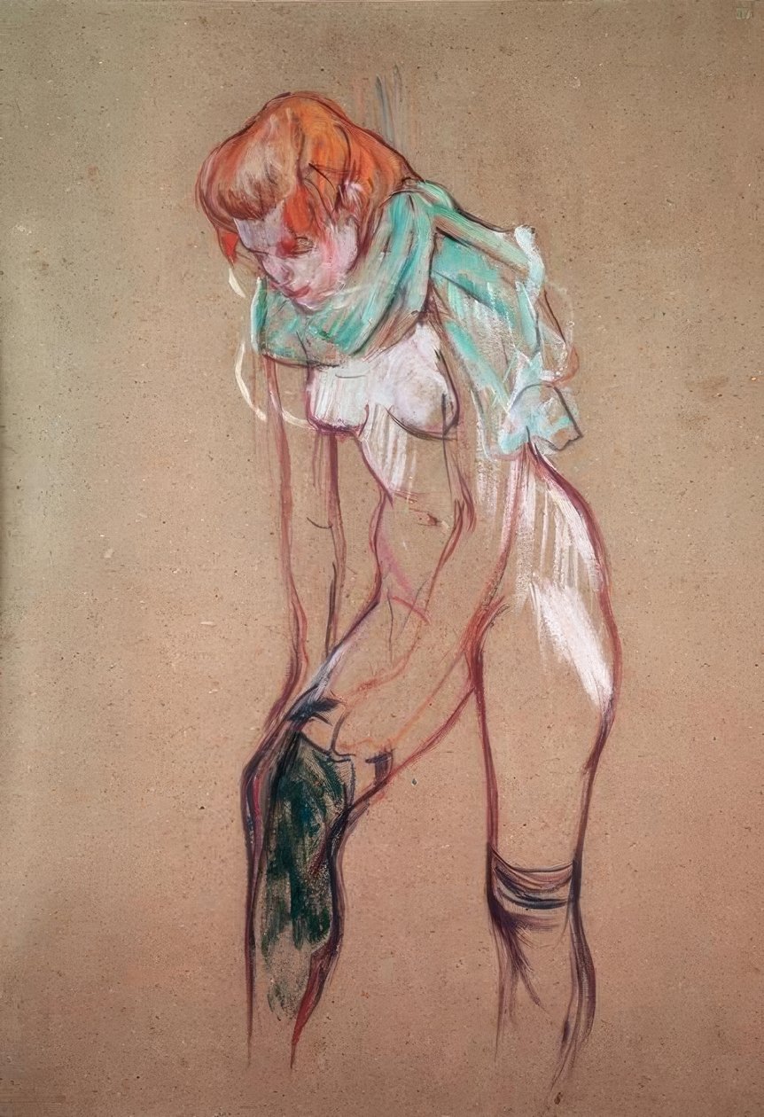 Frau zieht ihren Strumpf an von Henri de Toulouse-Lautrec