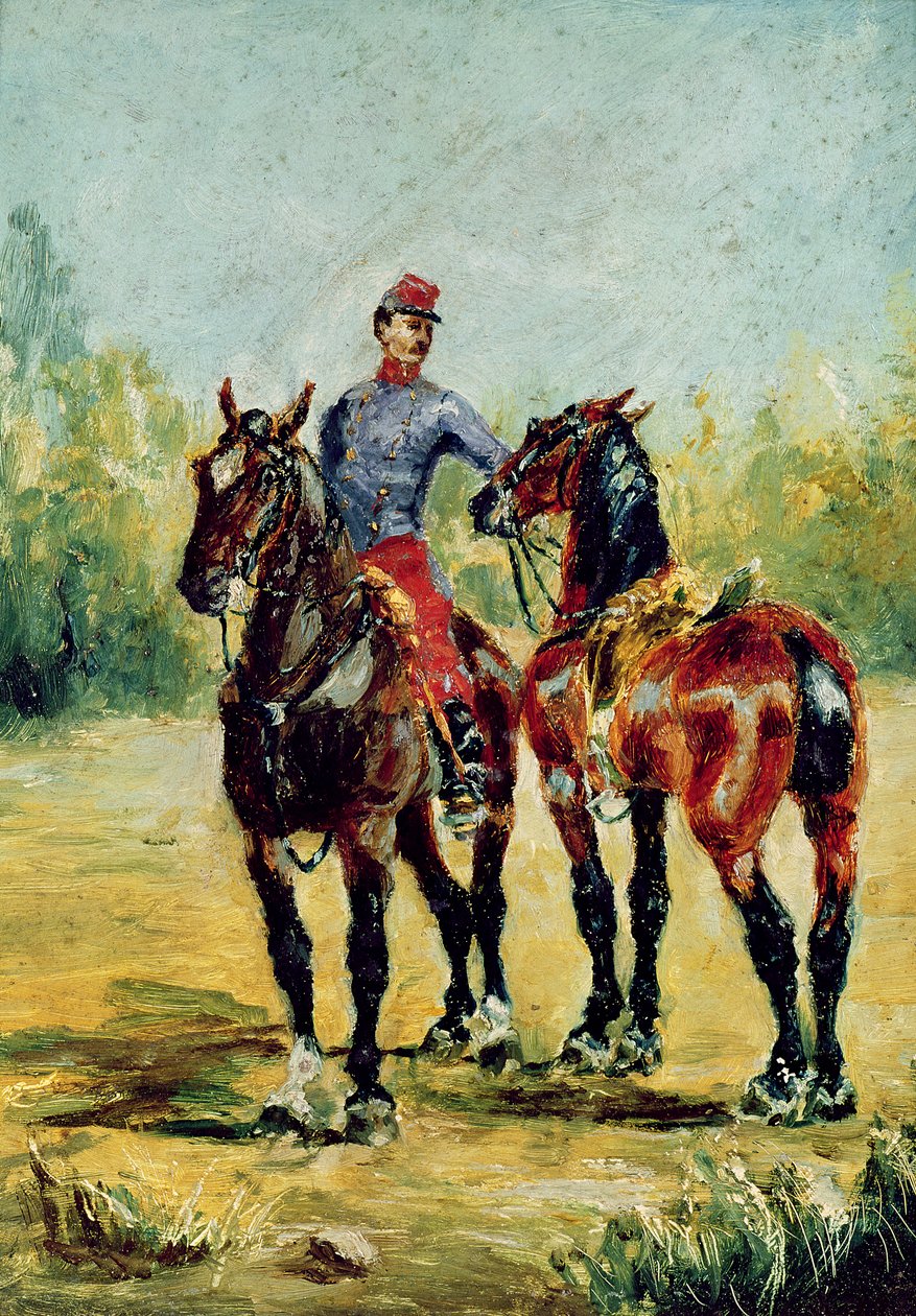 Zwei Pferde und ein Stallbursche von Henri de Toulouse Lautrec