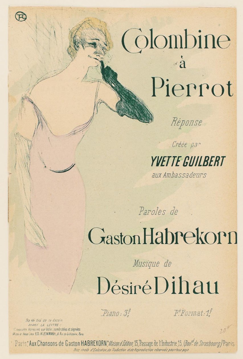 Yvette Guilbert, als Colombine zu Pierrot von Henri de Toulouse Lautrec