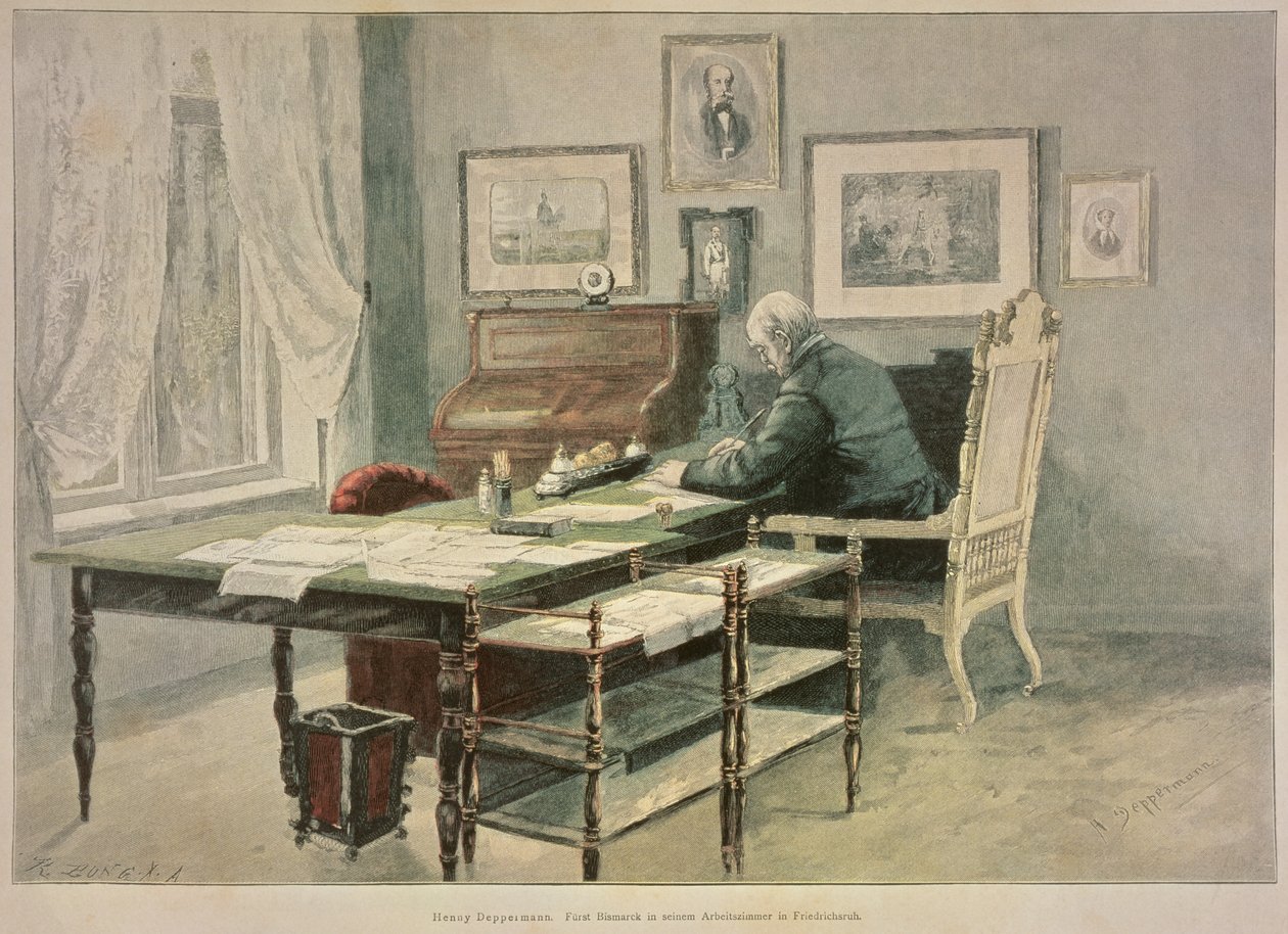 Prinz Bismarck in seinem Arbeitszimmer in Friedrichsruh, ca. 1890 von Henriette Deppermann