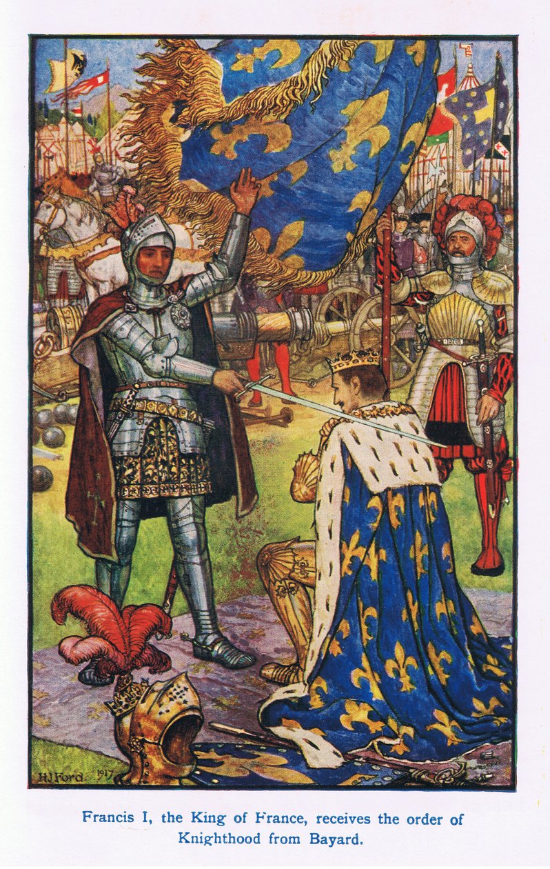 Franz I., der König von Frankreich, erhält den Ritterschlag von Bayard von Henry Justice Ford