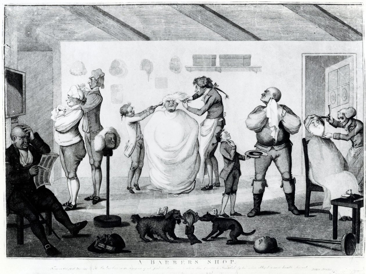 Ein Friseursalon, veröffentlicht von William Dickinson (1746-1823), 1785 von Henry William Bunbury
