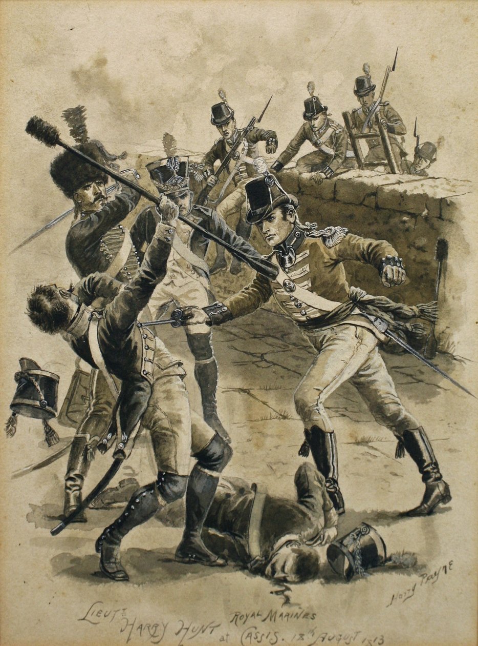 Leutnant Harry Hunt Royal Marines in Cassis am 18. August 1813 von Henry A. Payne