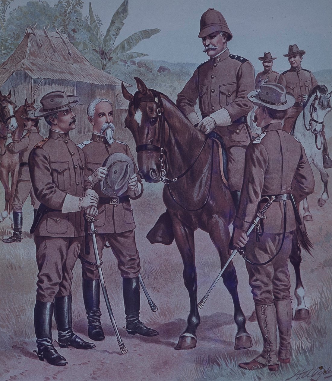 Spanisch-Amerikanischer Krieg 1898, US-Truppen, berittener General Lawton, Kommandeur der 2. Division, 5. Armeekorps, in Kuba von Henry Alexander Ogden