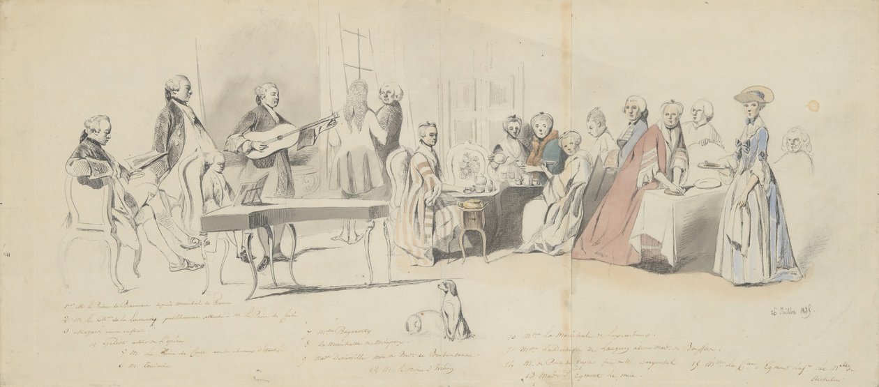 Teegesellschaft beim Prinzen von Conti, Mitte des 19. Jahrhunderts von Henry Bonaventure Monnier