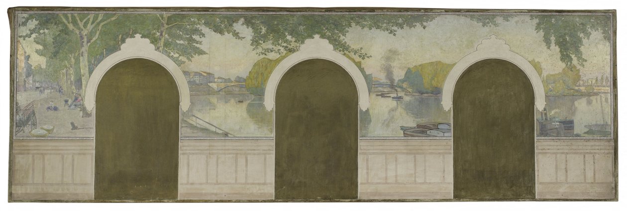 Skizze für das Rathaus von Asnières: Die Seine an der Clichy-Brücke von Henry Bouvet