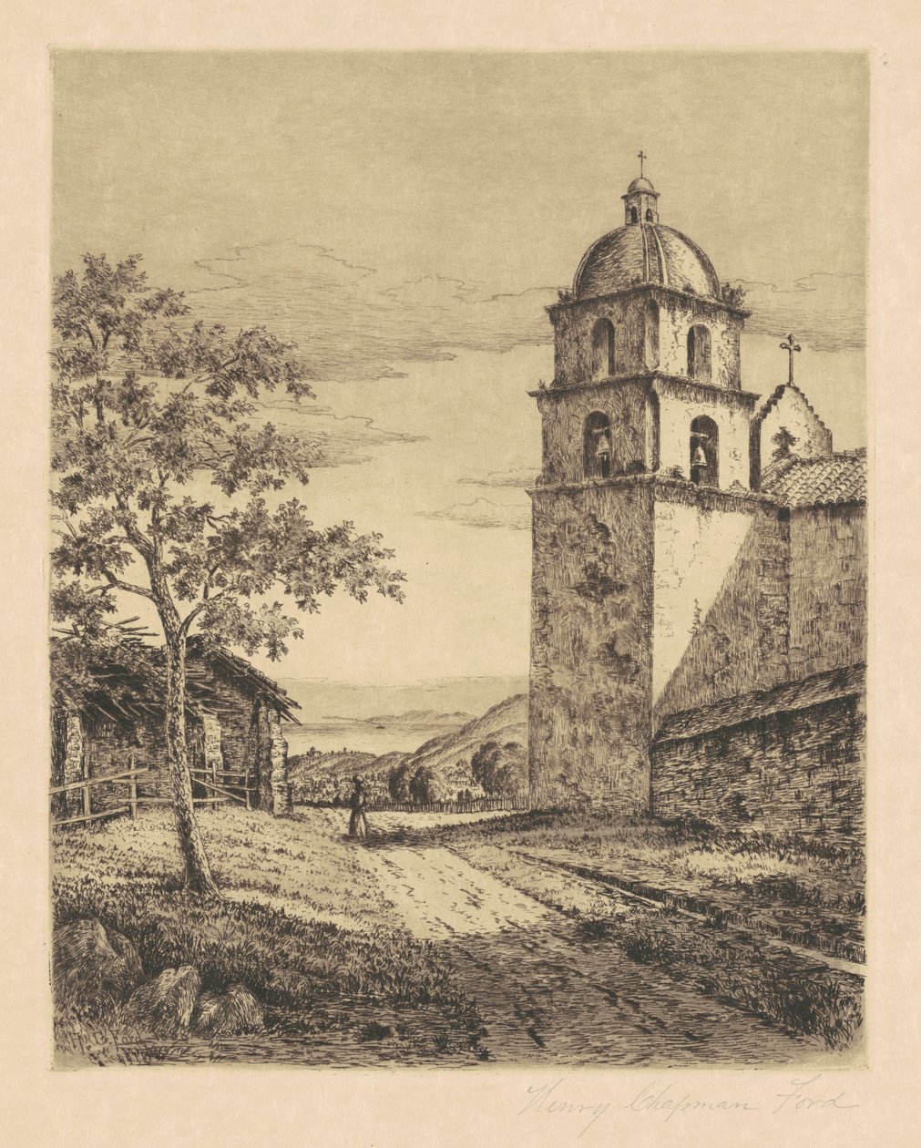 Mission Santa Barbara, Blick nach Süden, 1888 von Henry Chapman Ford