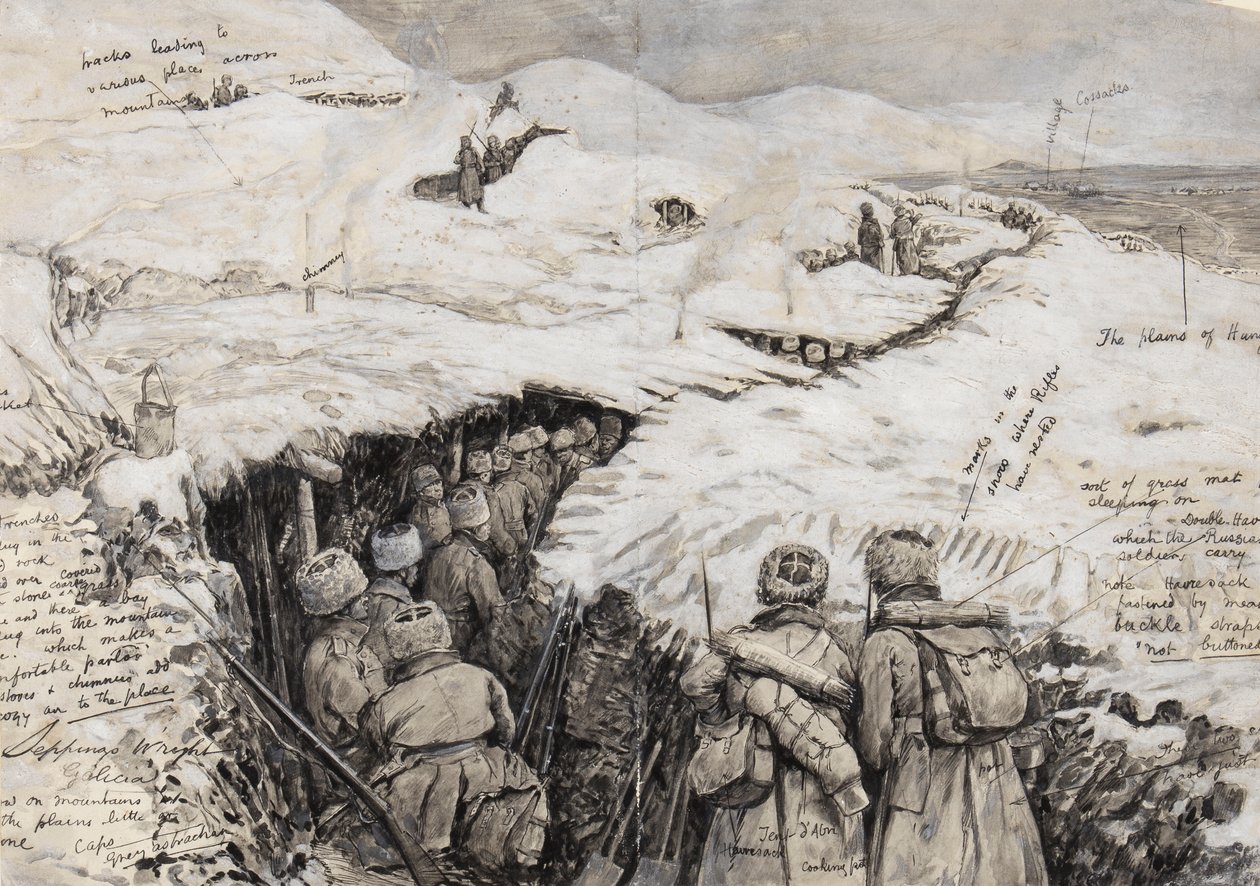 Galizien, russische Truppen in schneebedeckten Hügeln, 13. März 1916 von Henry Charles Seppings Wright