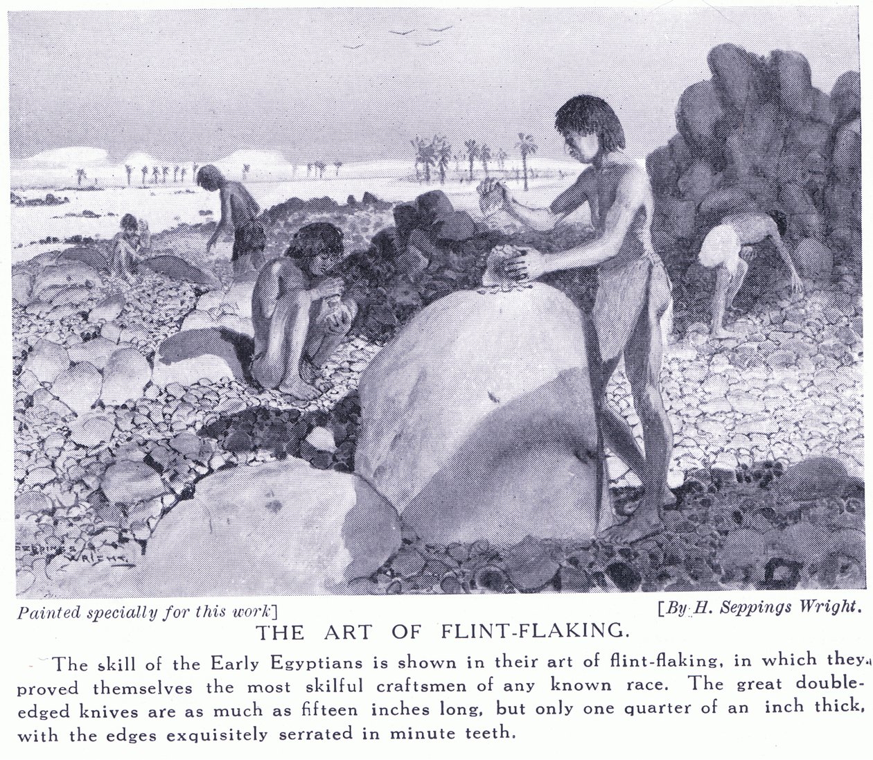 Die Kunst des Feuersteinmachens, ca. 1920 von Henry Charles Seppings Wright