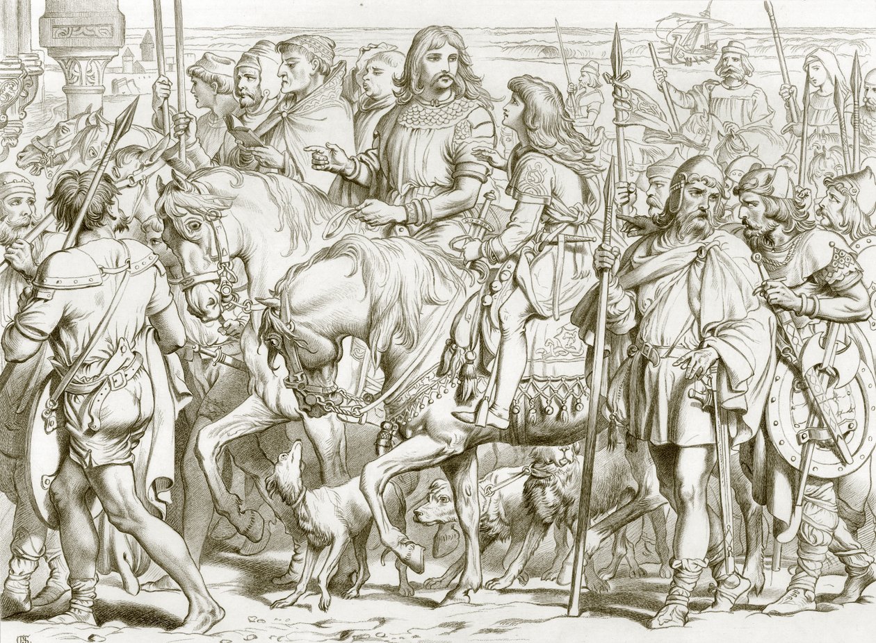 Hereward betritt die geweihte Festung von St. Bertin (Gravur) von Henry Courtney (after) Selous