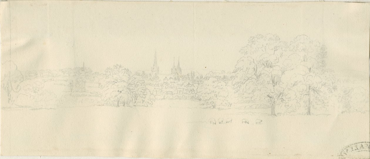 Lichfield - Nordansicht (fern): Bleistiftzeichnung, undatiert [1788-1855] von Henry Curzon Allport