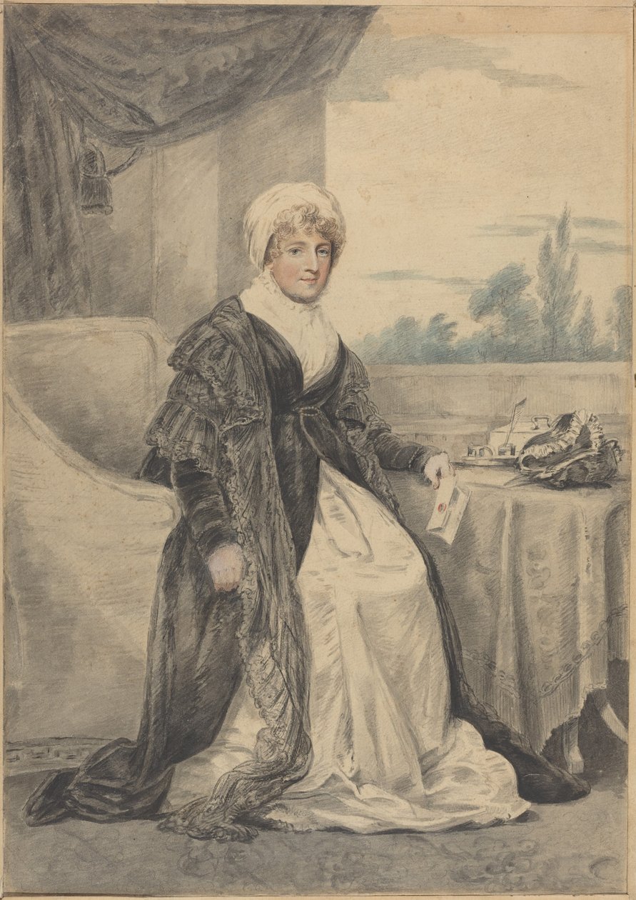 An einem Tisch sitzende Frau mit einem Brief in der Hand von Henry Edridge